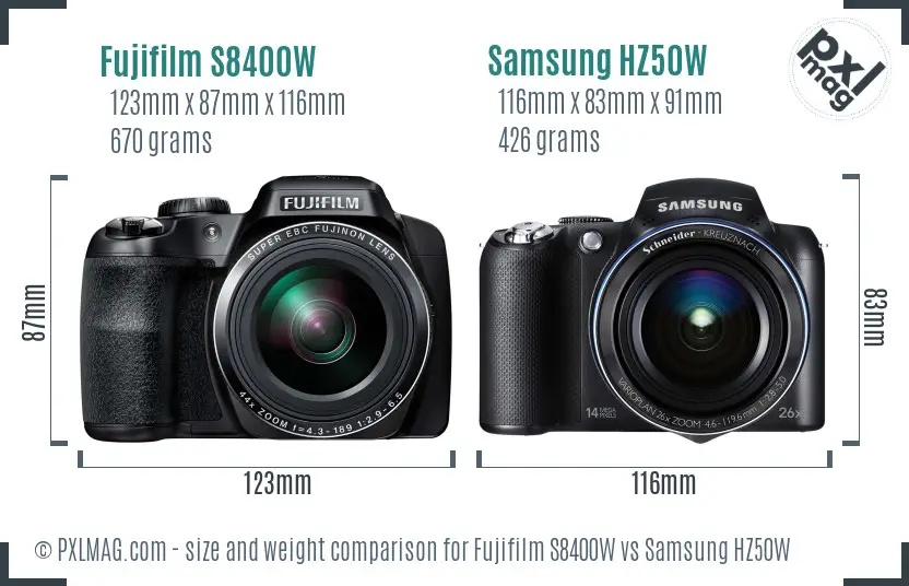 Fujifilm S8400W vs Samsung HZ50W size comparison