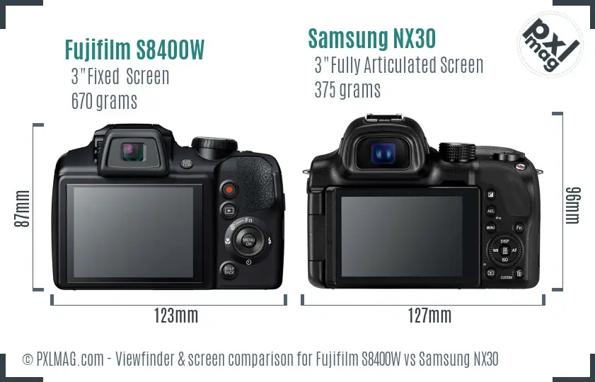 Fujifilm S8400W vs Samsung NX30 Screen and Viewfinder comparison