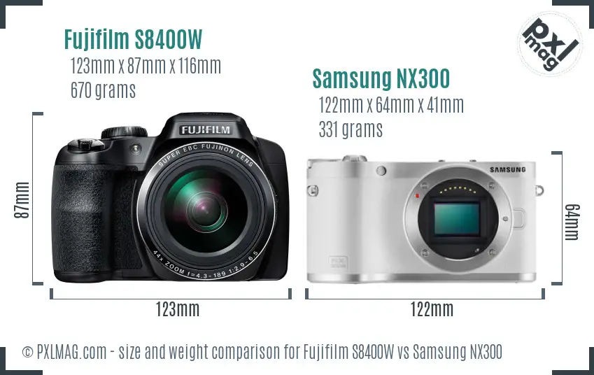 Fujifilm S8400W vs Samsung NX300 size comparison Fujifilm S8400W vs Samsung NX300 size comparison