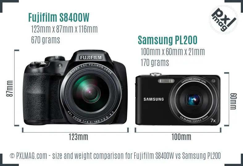 Fujifilm S8400W vs Samsung PL200 size comparison Fujifilm S8400W vs Samsung PL200 size comparison