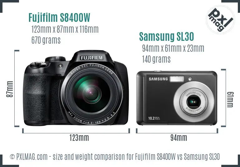 Fujifilm S8400W vs Samsung SL30 size comparison