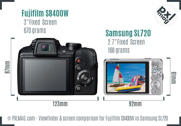 Fujifilm S8400W vs Samsung SL720 Screen and Viewfinder comparison