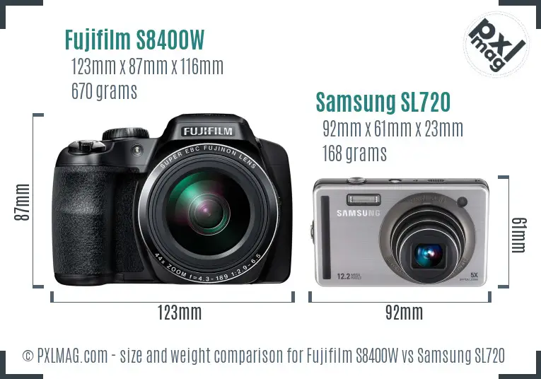 Fujifilm S8400W vs Samsung SL720 size comparison