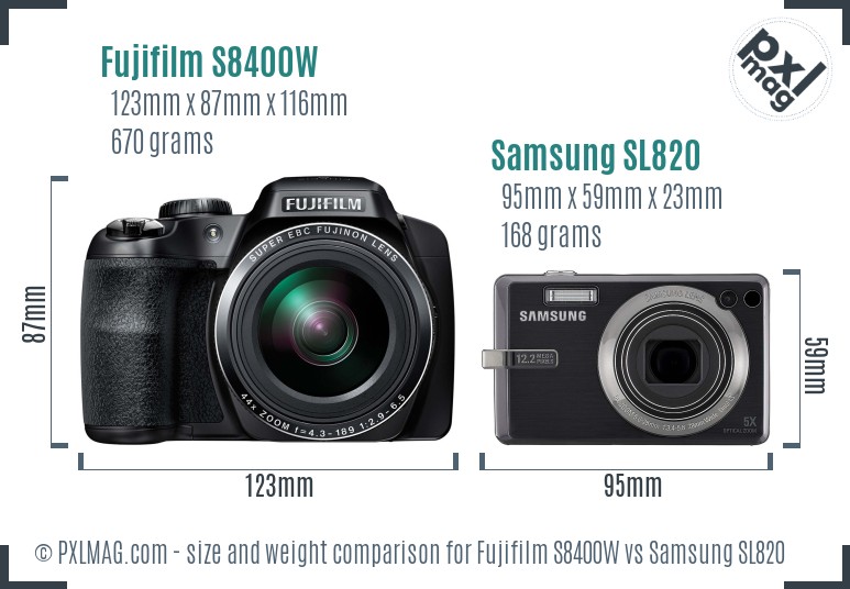 Fujifilm S8400W vs Samsung SL820 size comparison