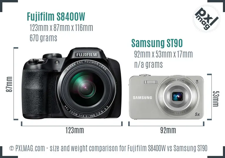 Fujifilm S8400W vs Samsung ST90 size comparison
