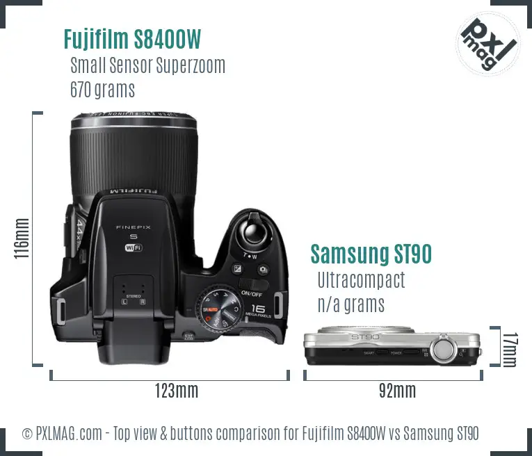 Fujifilm S8400W vs Samsung ST90 top view buttons comparison