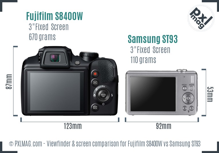 Fujifilm S8400W vs Samsung ST93 Screen and Viewfinder comparison
