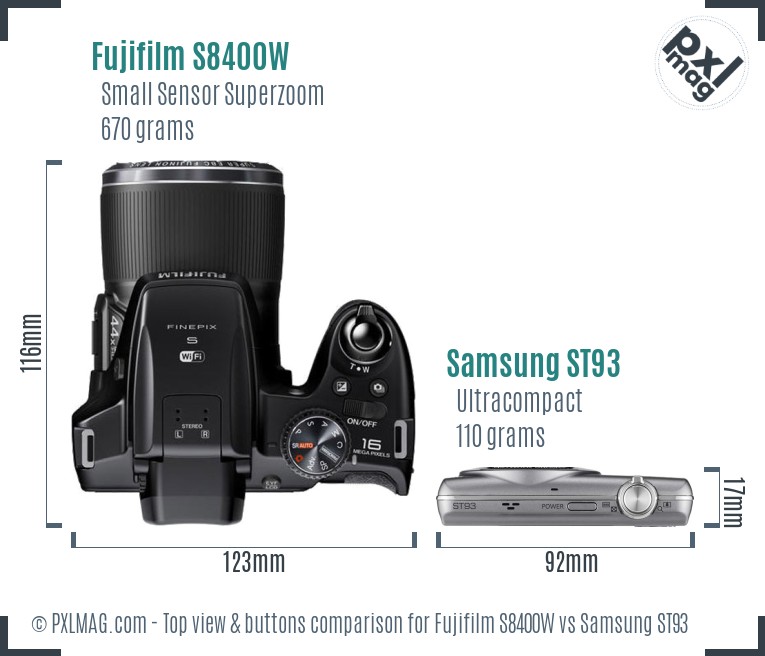 Fujifilm S8400W vs Samsung ST93 top view buttons comparison