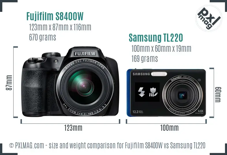 Fujifilm S8400W vs Samsung TL220 size comparison
