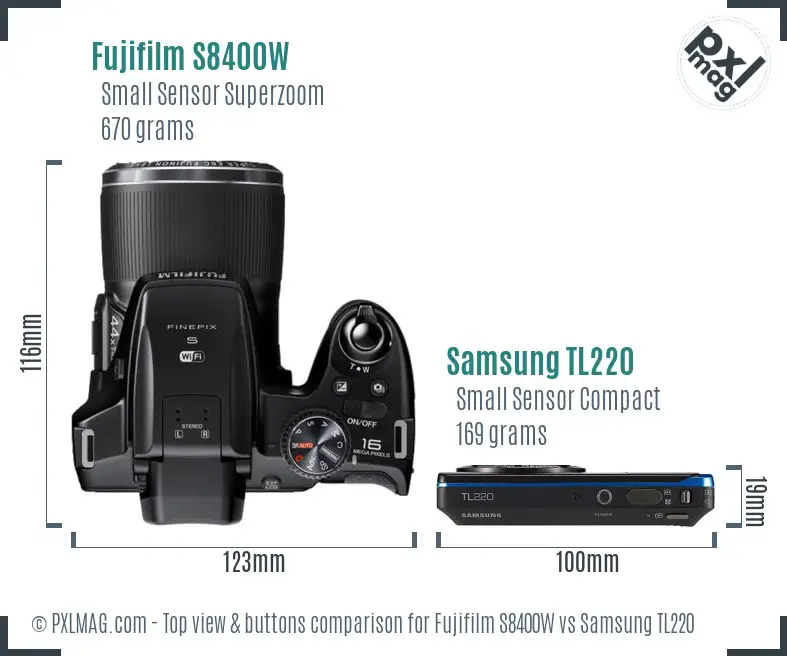 Fujifilm S8400W vs Samsung TL220 top view buttons comparison
