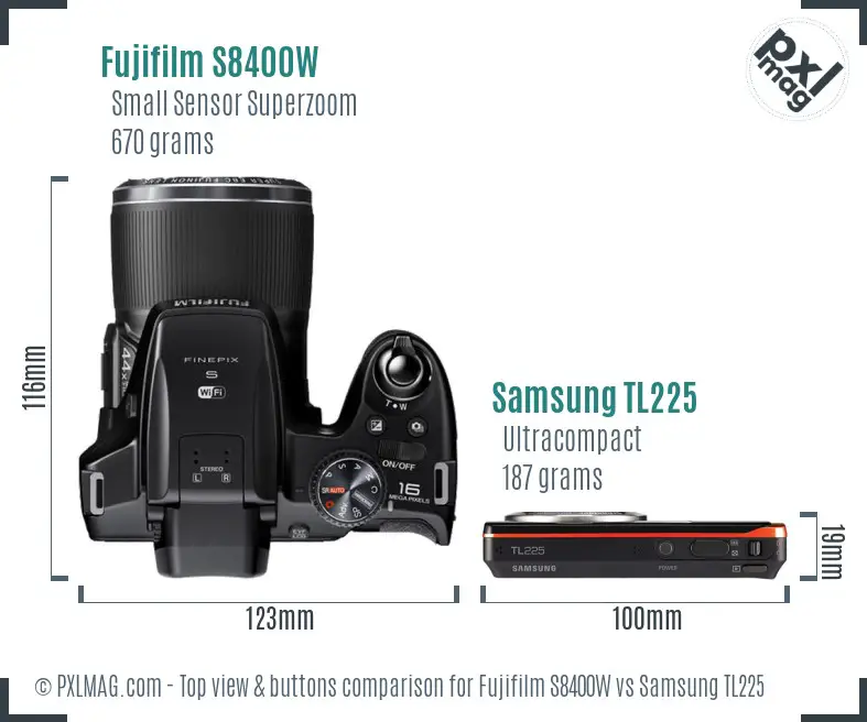 Fujifilm S8400W vs Samsung TL225 top view buttons comparison