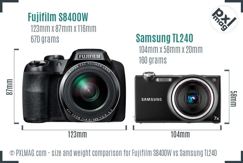 Fujifilm S8400W vs Samsung TL240 size comparison