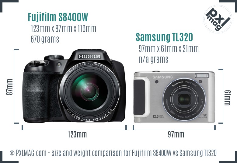 Fujifilm S8400W vs Samsung TL320 size comparison Fujifilm S8400W vs Samsung TL320 size comparison