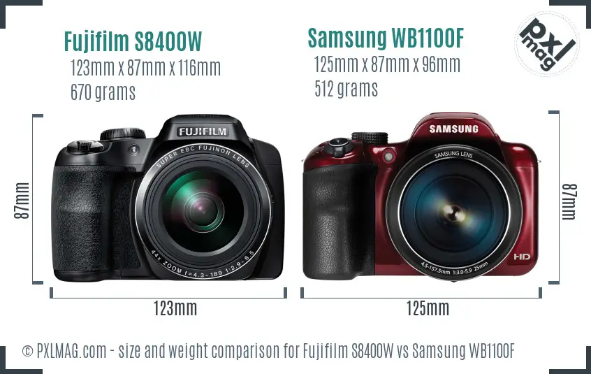 Fujifilm S8400W vs Samsung WB1100F size comparison