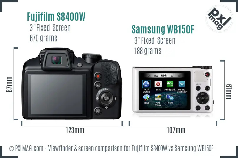 Fujifilm S8400W vs Samsung WB150F Screen and Viewfinder comparison