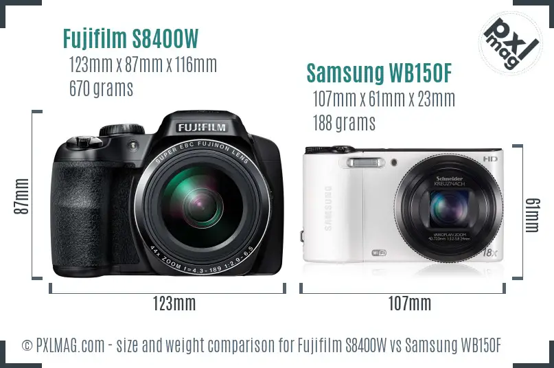 Fujifilm S8400W vs Samsung WB150F size comparison