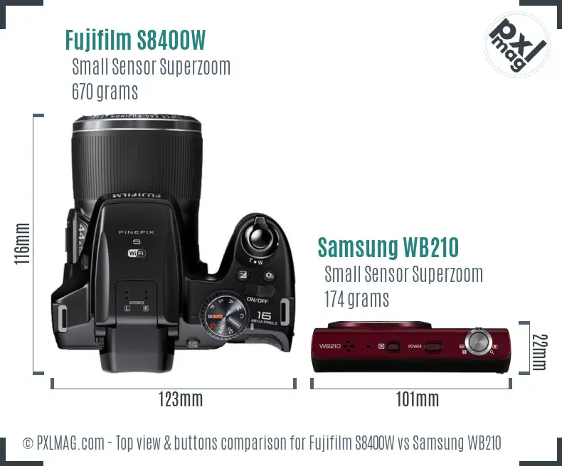 Fujifilm S8400W vs Samsung WB210 top view buttons comparison