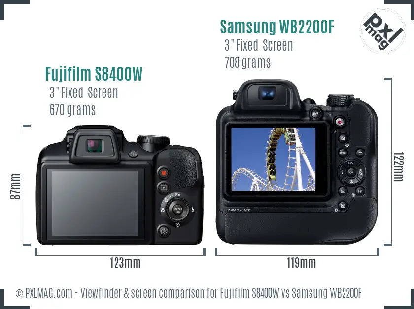 Fujifilm S8400W vs Samsung WB2200F Screen and Viewfinder comparison