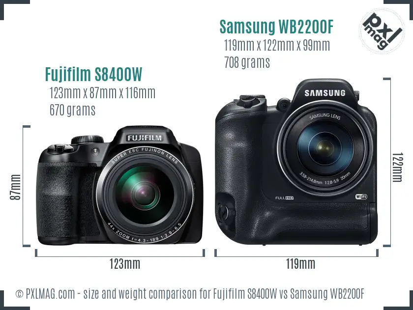 Fujifilm S8400W vs Samsung WB2200F size comparison