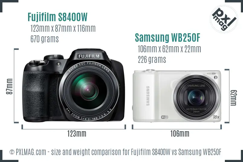 Fujifilm S8400W vs Samsung WB250F size comparison