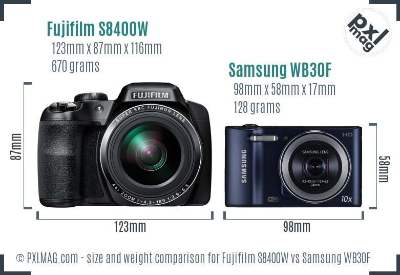 Fujifilm S8400W vs Samsung WB30F size comparison Fujifilm S8400W vs Samsung WB30F size comparison