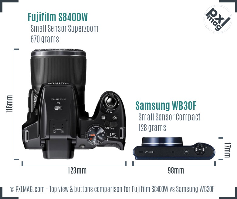 Fujifilm S8400W vs Samsung WB30F top view buttons comparison