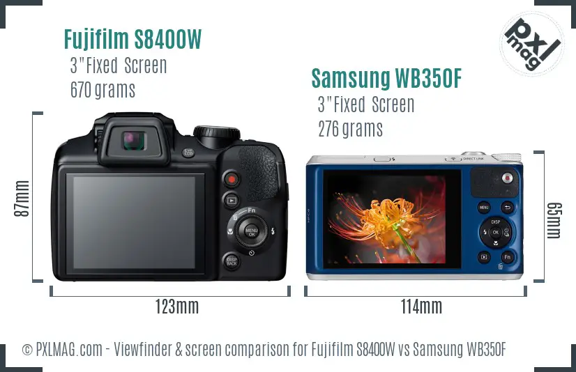Fujifilm S8400W vs Samsung WB350F Screen and Viewfinder comparison