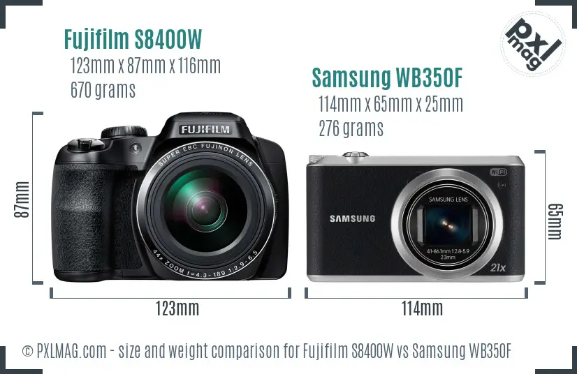 Fujifilm S8400W vs Samsung WB350F size comparison