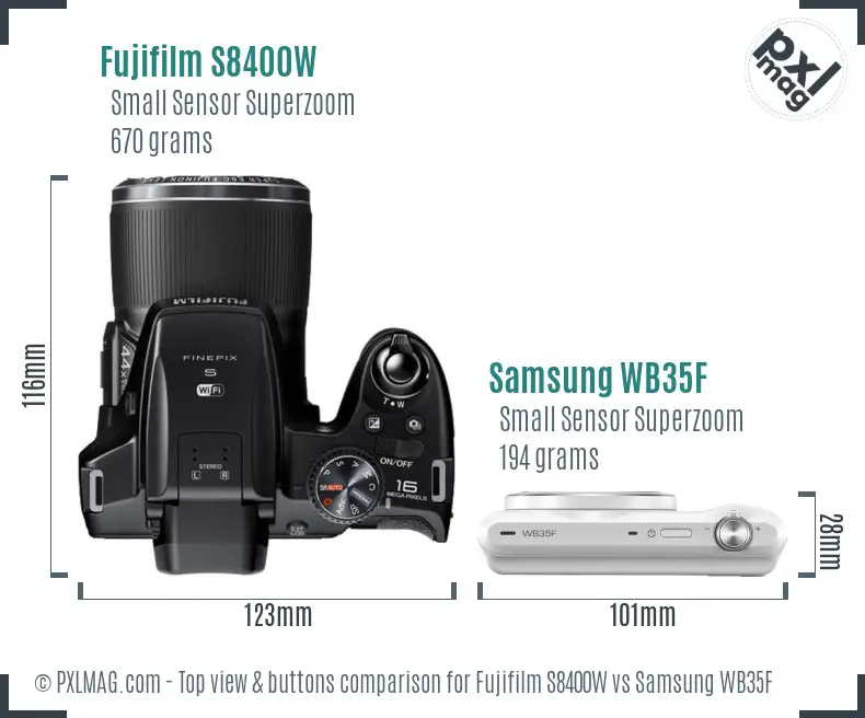 Fujifilm S8400W vs Samsung WB35F top view buttons comparison