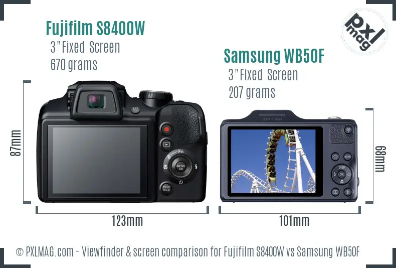 Fujifilm S8400W vs Samsung WB50F Screen and Viewfinder comparison