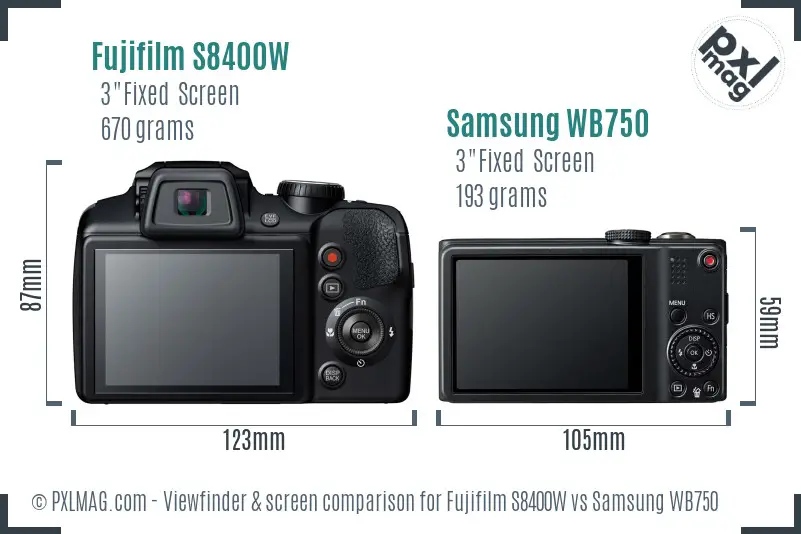 Fujifilm S8400W vs Samsung WB750 Screen and Viewfinder comparison