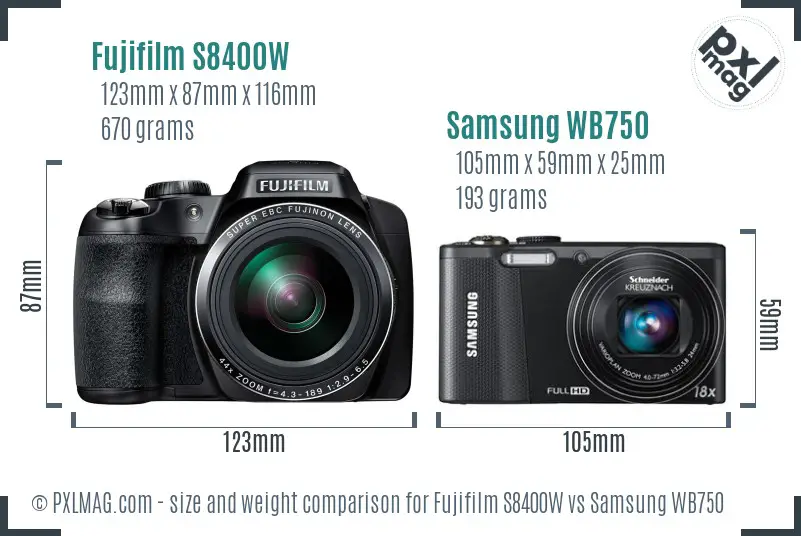 Fujifilm S8400W vs Samsung WB750 size comparison