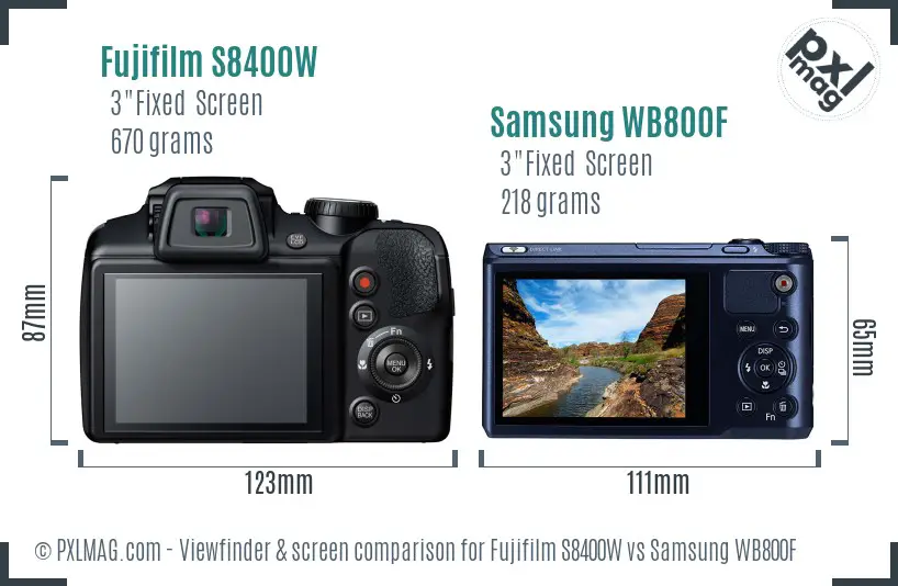Fujifilm S8400W vs Samsung WB800F Screen and Viewfinder comparison
