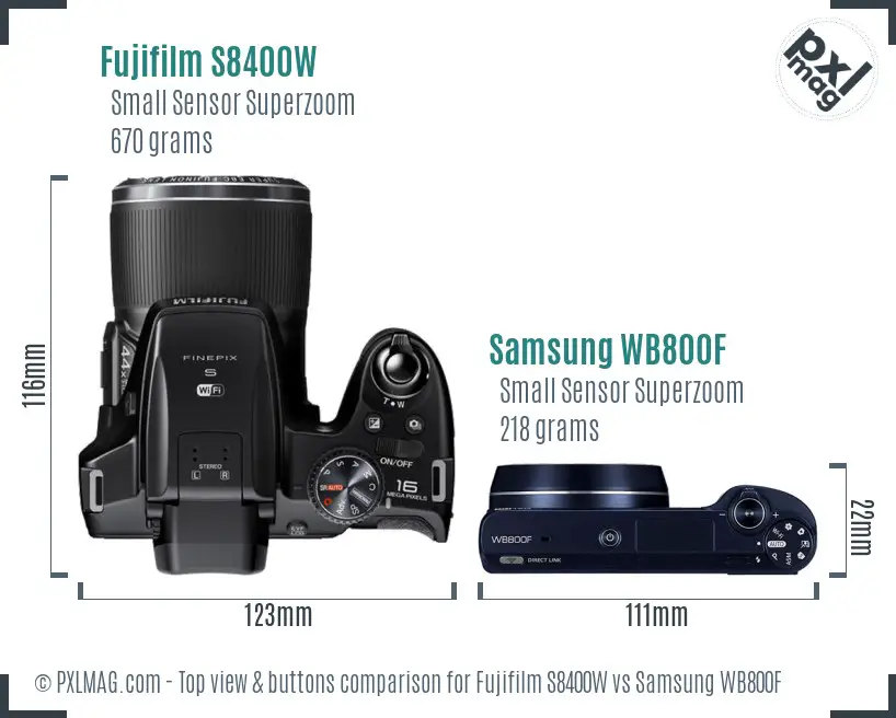 Fujifilm S8400W vs Samsung WB800F top view buttons comparison