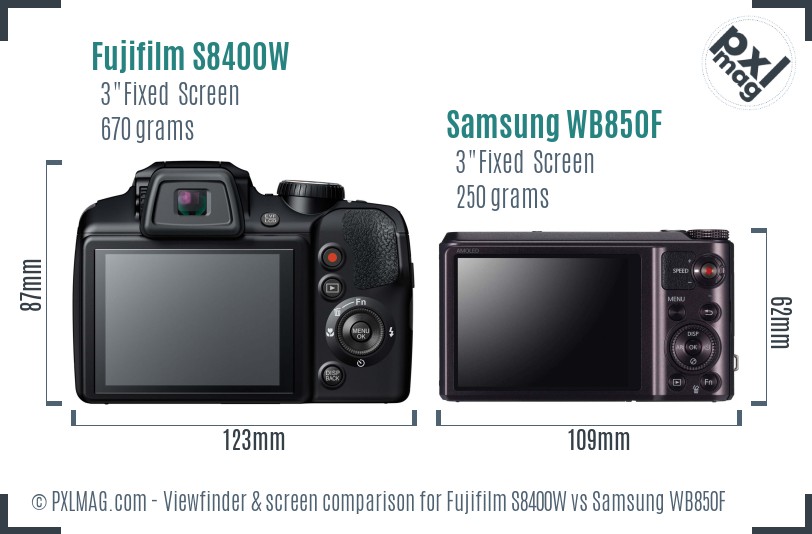 Fujifilm S8400W vs Samsung WB850F Screen and Viewfinder comparison