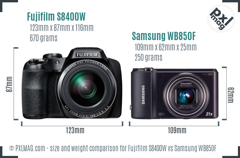 Fujifilm S8400W vs Samsung WB850F size comparison