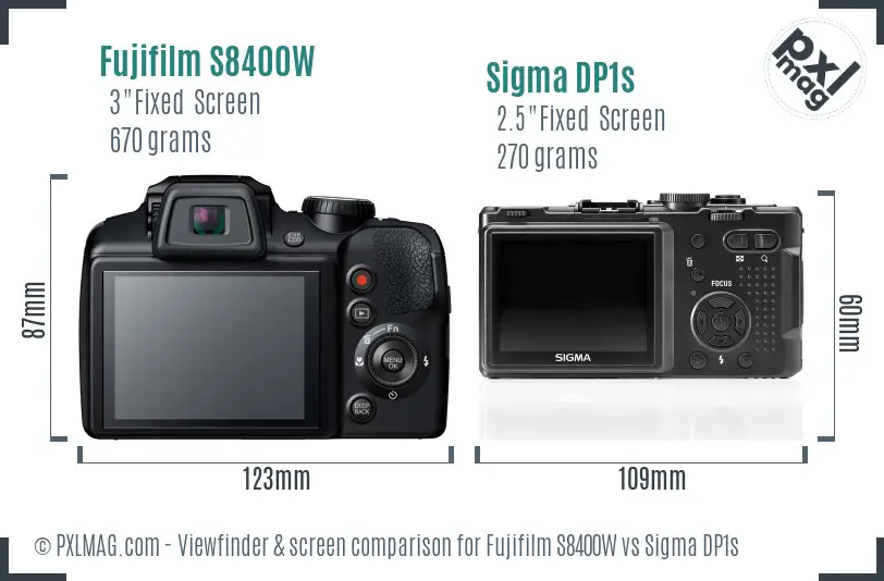 Fujifilm S8400W vs Sigma DP1s Screen and Viewfinder comparison