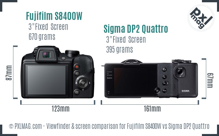 Fujifilm S8400W vs Sigma DP2 Quattro Screen and Viewfinder comparison