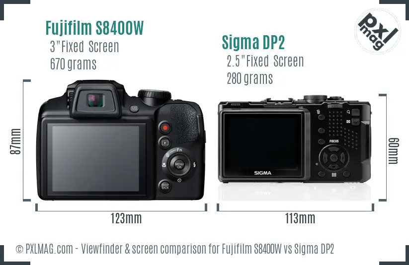 Fujifilm S8400W vs Sigma DP2 Screen and Viewfinder comparison Fujifilm S8400W vs Sigma DP2 Screen and Viewfinder comparison
