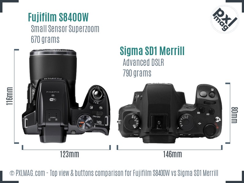 Fujifilm S8400W vs Sigma SD1 Merrill top view buttons comparison