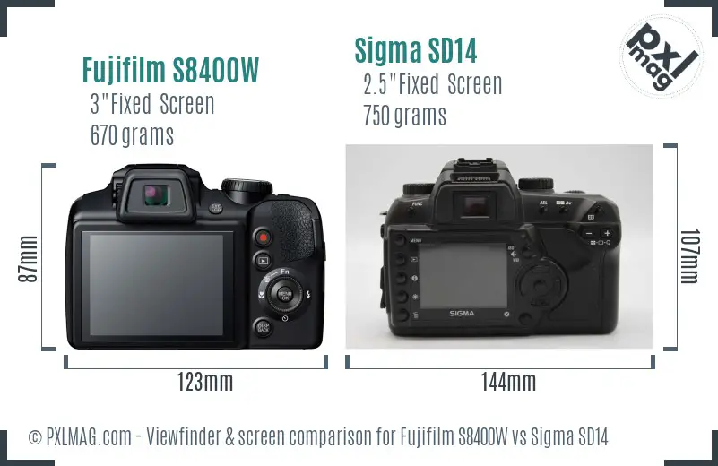 Fujifilm S8400W vs Sigma SD14 Screen and Viewfinder comparison Fujifilm S8400W vs Sigma SD14 Screen and Viewfinder comparison