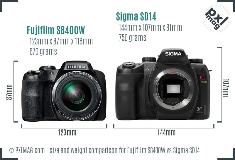 Fujifilm S8400W vs Sigma SD14 size comparison Fujifilm S8400W vs Sigma SD14 size comparison