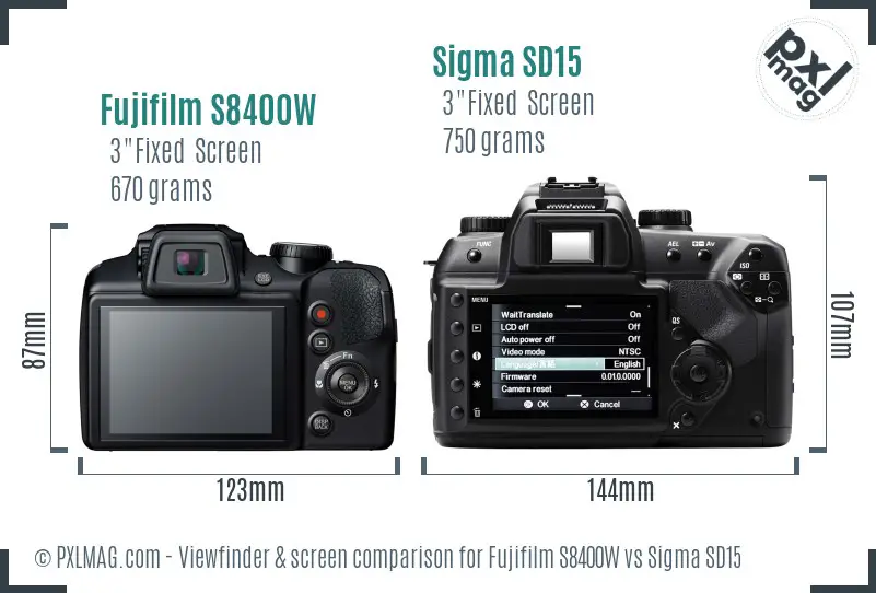 Fujifilm S8400W vs Sigma SD15 Screen and Viewfinder comparison