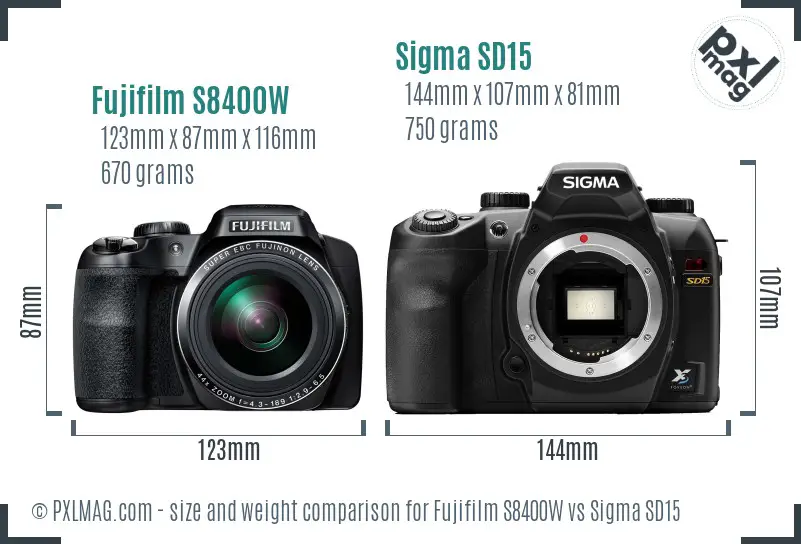 Fujifilm S8400W vs Sigma SD15 size comparison