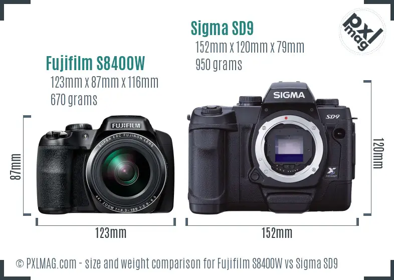 Fujifilm S8400W vs Sigma SD9 size comparison