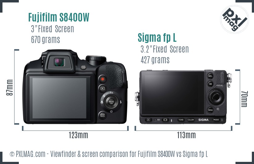 Fujifilm S8400W vs Sigma fp L Screen and Viewfinder comparison