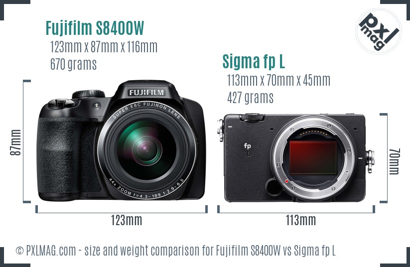 Fujifilm S8400W vs Sigma fp L size comparison