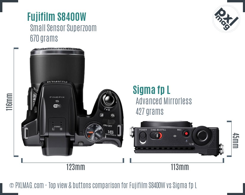 Fujifilm S8400W vs Sigma fp L top view buttons comparison