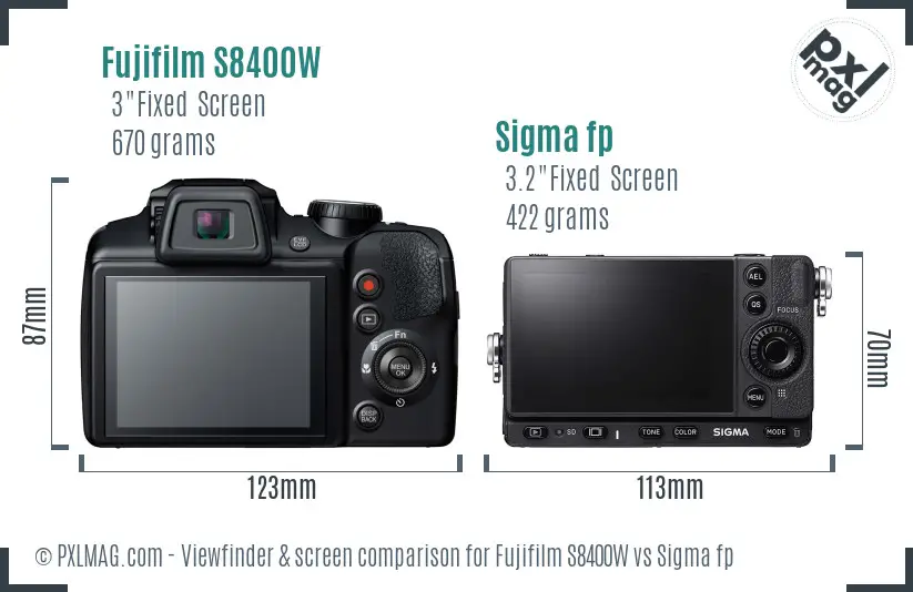 Fujifilm S8400W vs Sigma fp Screen and Viewfinder comparison