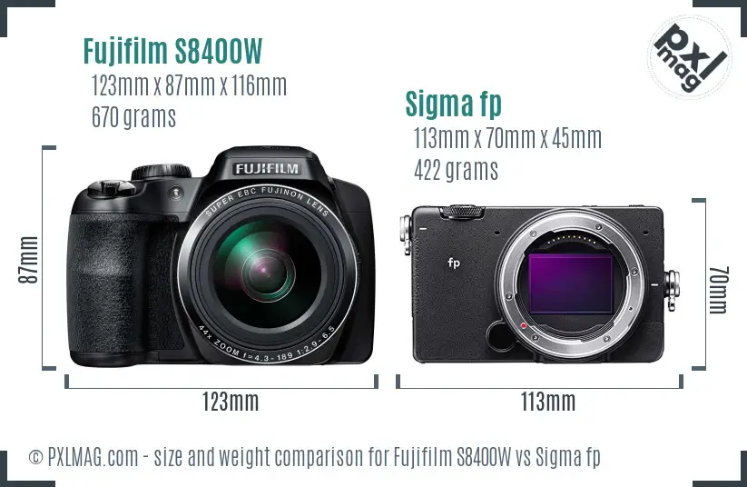 Fujifilm S8400W vs Sigma fp size comparison